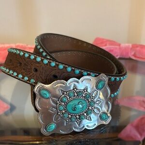 Turquoise and Brown Embellished Belt